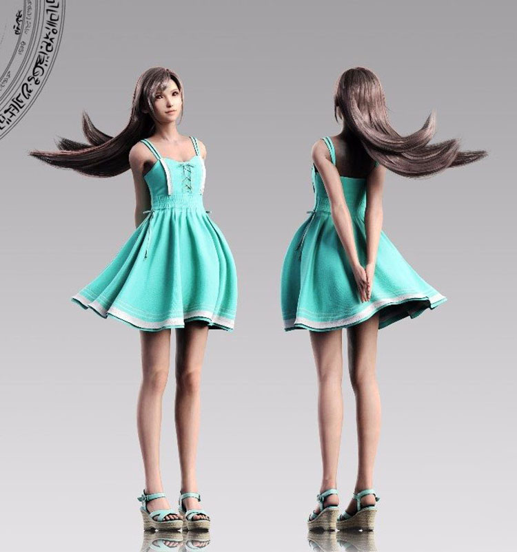 C4D卡通女孩连衣裙长发3D模型fbx建模obj设计maya素材高跟鞋凉鞋C4710