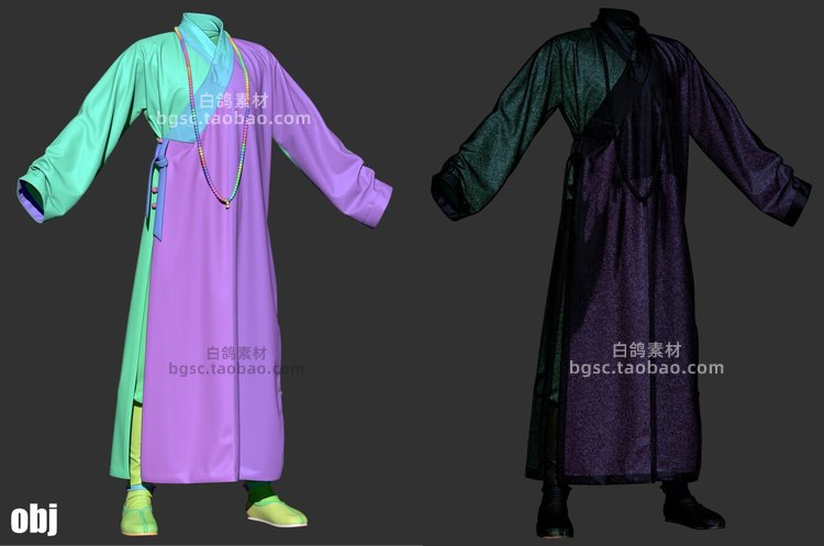 白膜Clo3d工程文件和尚武僧常服袈裟纳衣zprj模型obj建模渲染素材B311