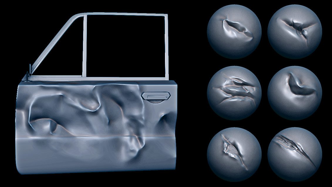 zbrush金属凹痕撞击VDM笔刷zb画笔建模设计素材塑形填充雕刻图案C4723