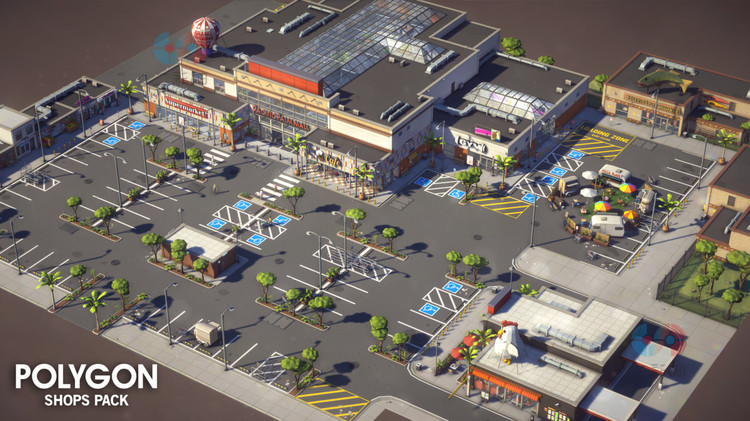 unity3D模块化店铺建筑商店食物货品货架员工标牌道具VR环境资产C4749