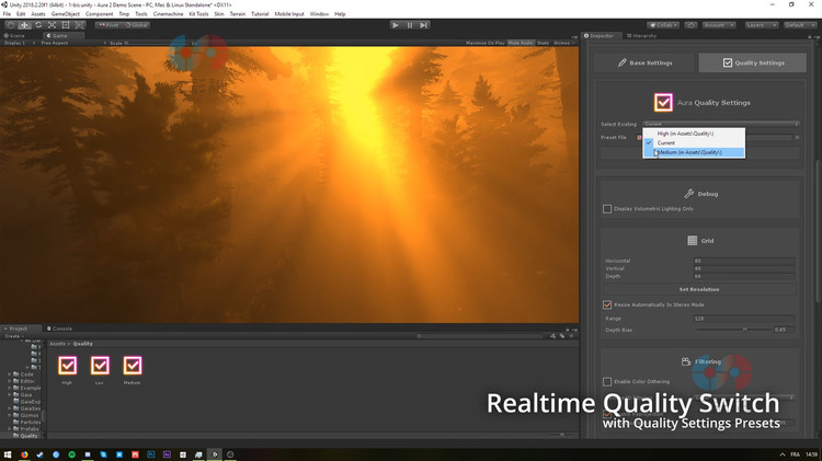 unity3D体积灯光阳光激光雾气光线水汽粒子透明U3D照明系统C4754