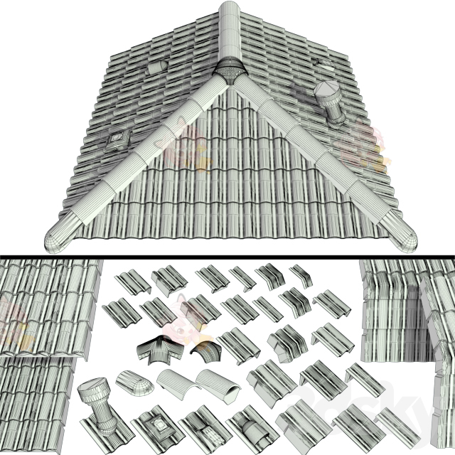 C4D屋顶瓦片陶瓷瓦3D模型blender渲染max建模obj设计maya素材UE4 C4774