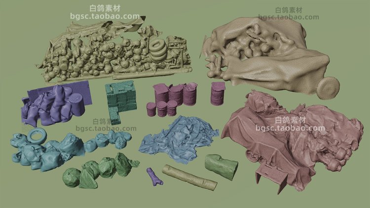 C4D低模扫描zbrush垃圾建筑工地废料blend模型fbx建模obj渲染maya素材B354