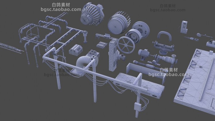 C4D工业设施设备发电机车辆管道防水布fbx纸板箱UV模型max建模零件B356