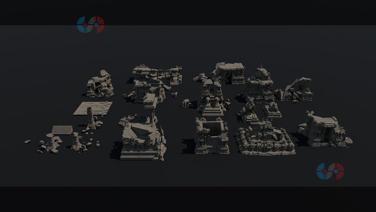 C4D白膜印度神庙破败建筑fbx遗迹模型blender建模渲染3D设计素材C4784