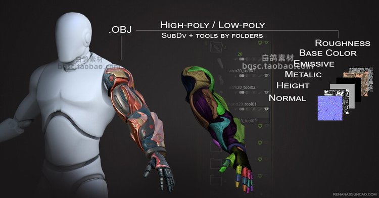 C4D金属机械臂Substance Painter手臂keyshot模型zbrush建模fbx设计obj素材B375