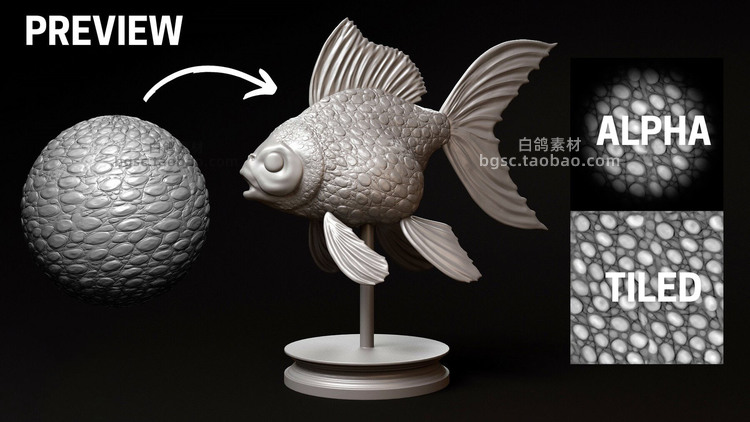 zb鱼鳞蜥蜴鳄鱼怪兽皮肤alphas纹理贴图鳞片阿尔法zbrush无缝设计素材B379 