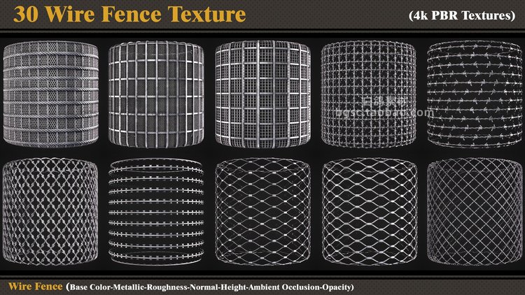 zbrush铁丝网maya栅栏护栏sd围栏PBR纹理贴图高度法线设计素材B380