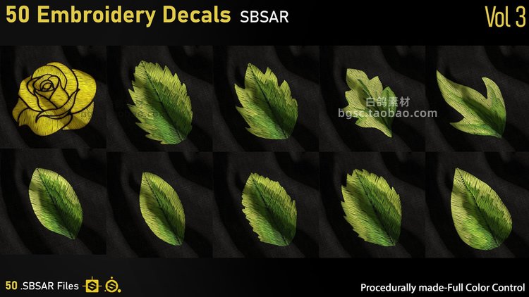 2K刺绣贴花工具包Substance Designer服装布料细节sd纹理设计素材B381