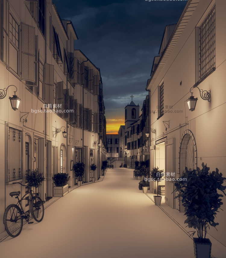 3dsmax欧式城市夜景街景霓虹模型场景行人车辆vray渲染建模3D设计素材源文件B416