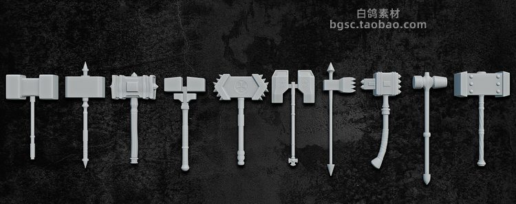 白膜C4D创意锤子武器obj模型建模maya游戏资产zb道具blender素材B421