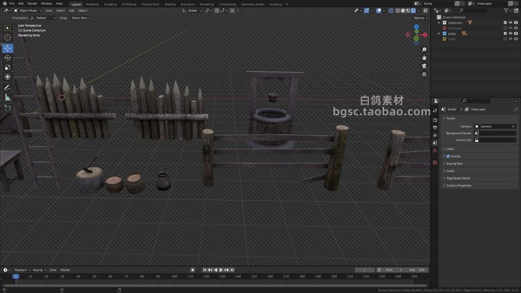 zbrush木屋木制村庄栅栏桶推车blend建筑UE4模型obj建模fbx渲染素材B431