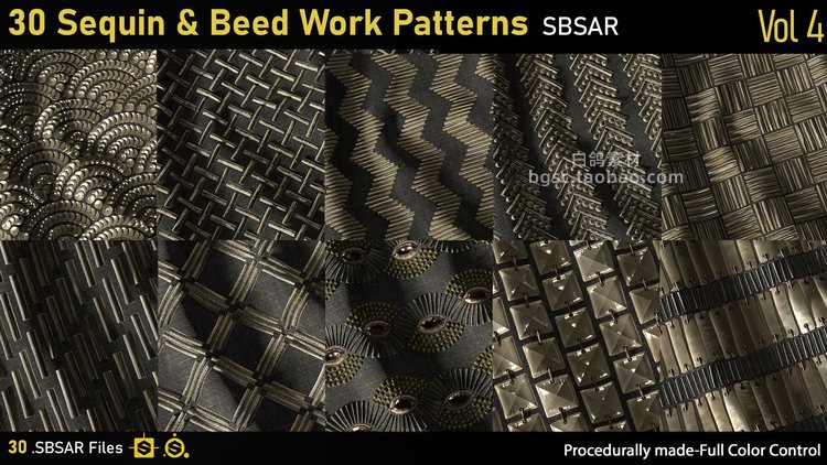 sp亮片亮线花纹服装3D布料窗帘礼服金丝sbsar纹理贴图设计sd素材B462