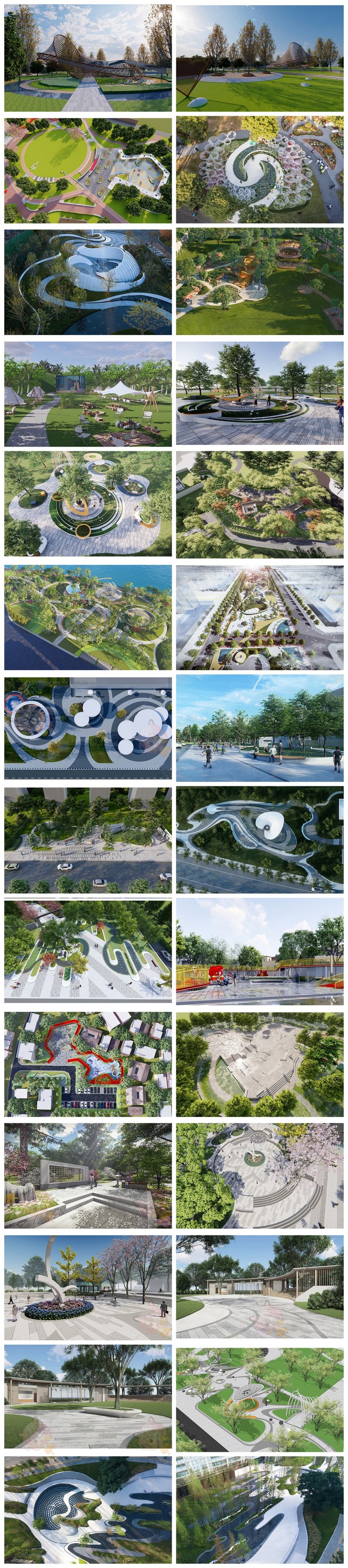 SU公园景观广场园林植物建筑休闲中心草图大师sketchup模型3D素材S50