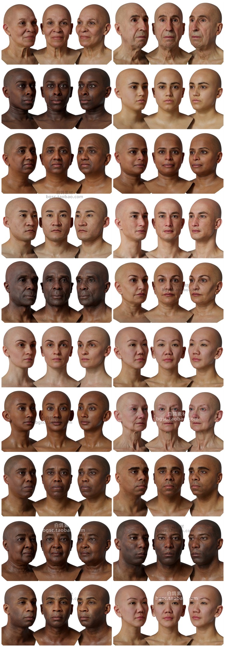 zbrush人头扫描模型C4D男女人物头部fbx建模8K法线置换贴图3D素材B465