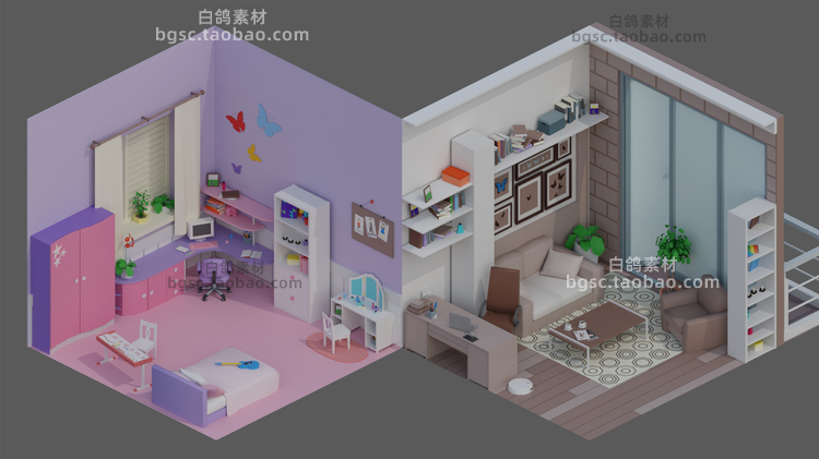 zb卡通房间低模酒吧c4d房屋客厅maya卧室max建筑blend模型obj素材B472