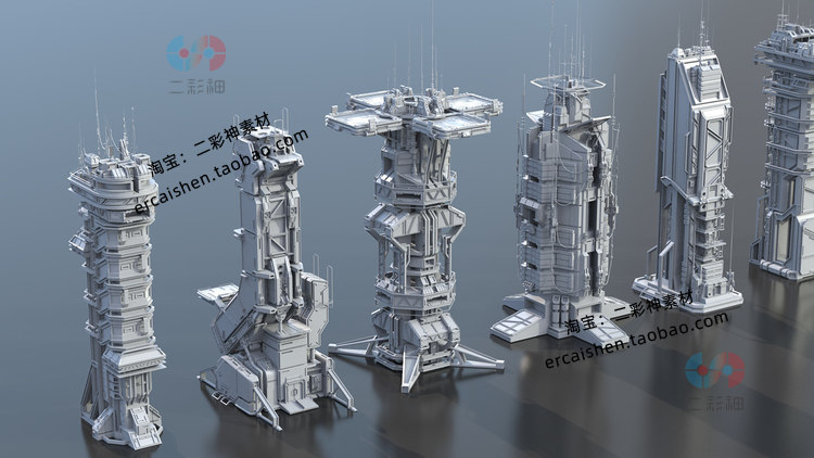 zbrush白膜未来科幻建筑卫星塔c4d发射台mb模型fbx建模obj素材max素材B489