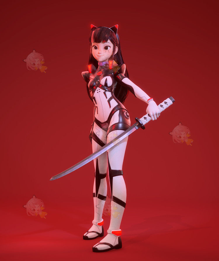 C4D卡通女生低模女孩武士佩剑obj模型fbx建模设计素材游戏角色C4975