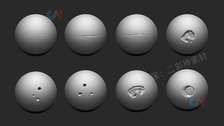 zbrush木纹木头疤痕创伤划痕破损细节雕刻笔刷木块zb木板画笔素材C5005