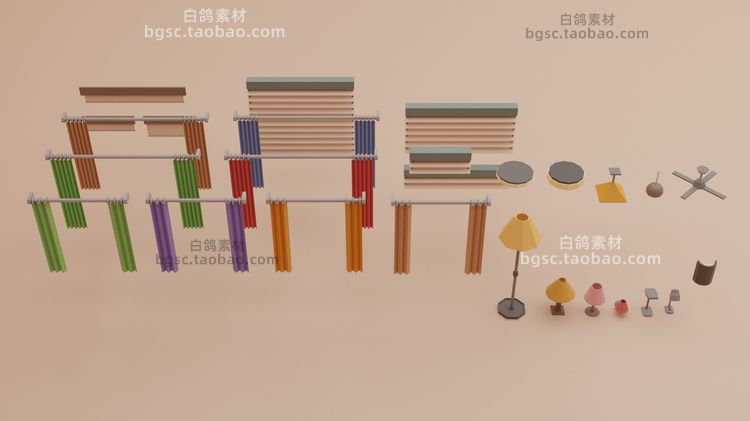 C4D卡通室内家居家具食物盆栽桌椅OBJ台灯FBX模型Blender素材B514