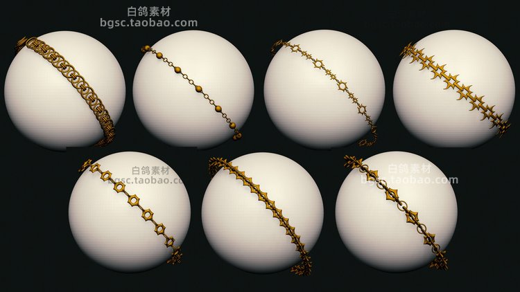 zbrush链子项链IMM笔刷c4d模型obj建模fbx白膜maya白膜设计3D素材B518