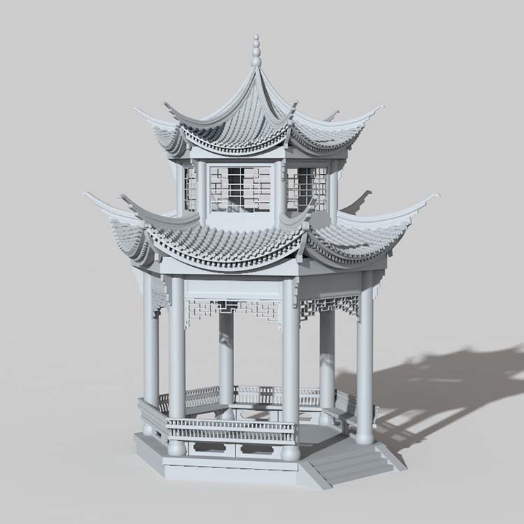 C4D白膜低模亭子中式古风凉亭建筑obj模型fbx建模3ds设计maya素材C5043