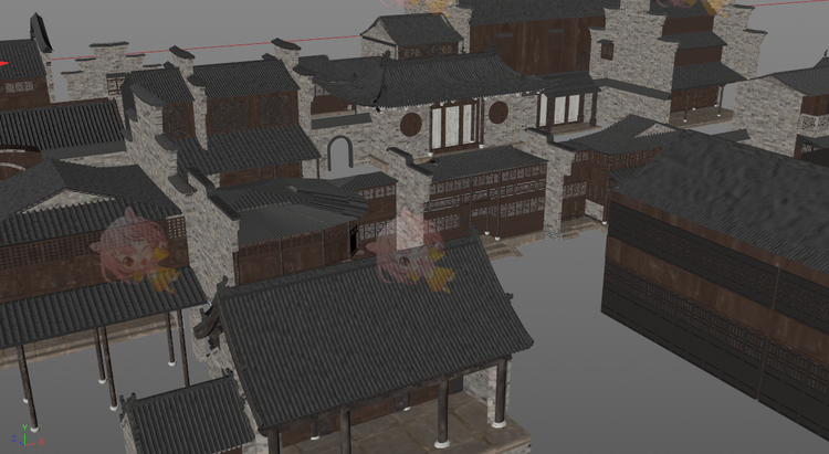 古代低模古风建筑古镇街道房子房屋C4D大院3D模型FBX格式OBJ素材C5049