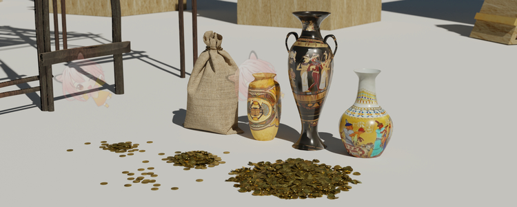 C4D埃及古墓古建筑钱币瓷器布袋blender模型建模fbx格式设计素材C5056