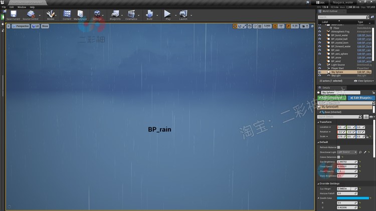 UE4虚幻5逼真瀑布水元素VFX特效无缝循环粒子系统水波纹设计素材C5062