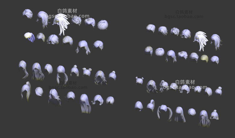 zbrush卡通低模脏辫丸子头短发头发C4D模型obj建模max格式fbx素材B537