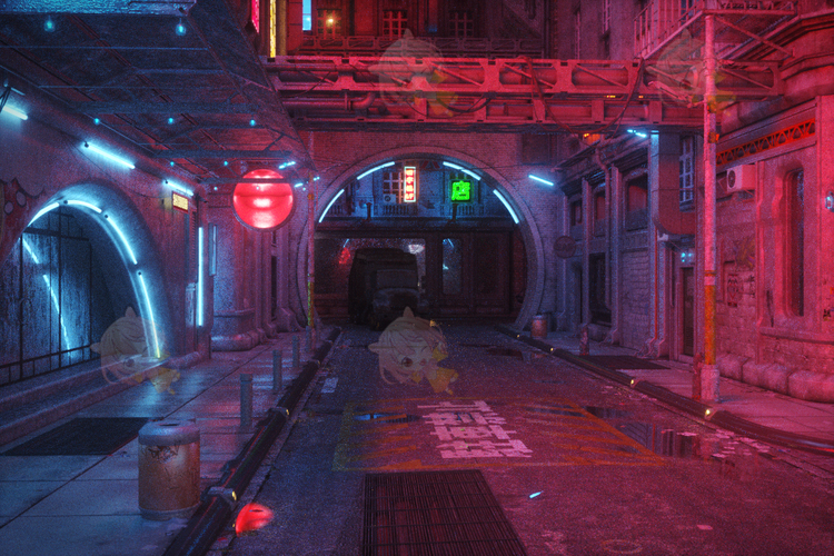 C4D霓虹朋克夜景工程文件OC渲染城市max格式obj建模fbx模型3D素材C5065