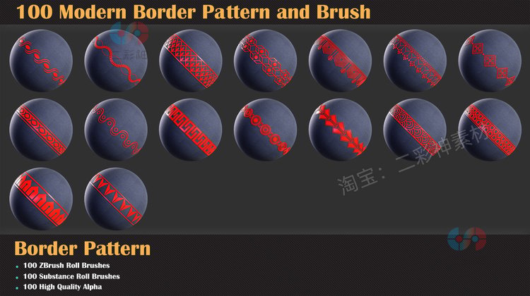 substance painter现代边框装饰图案4K贴图psd纹理zbrush修剪笔刷C5076