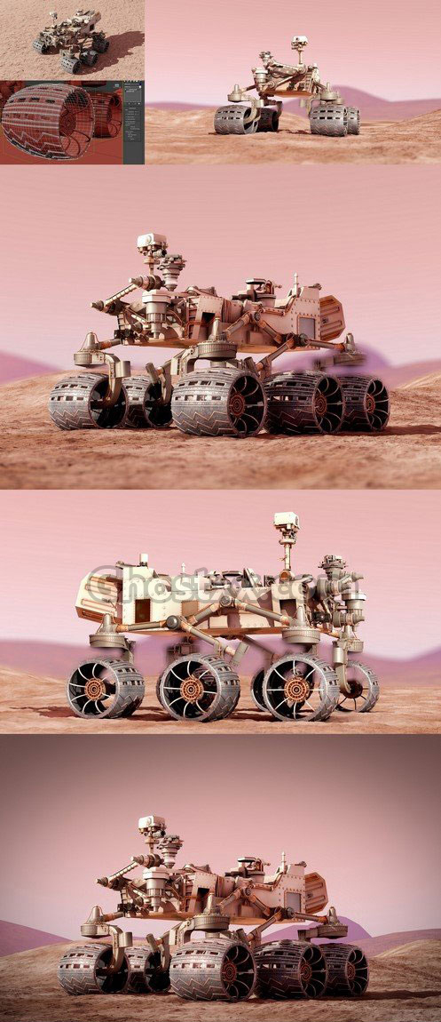 C4D星球探测车探测器机器人外星基地场景OC渲染工程源文件max素材C5084