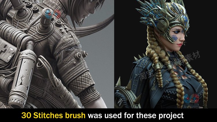 zbrush针迹缝纫针脚线IMM笔刷zb画笔建模设计素材塑形3D纹理雕刻 C5093