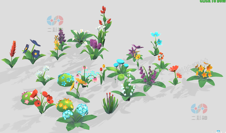 C4D卡通低模程式化低聚植物花朵blender设计obj素材fbx模型3D文件C5108