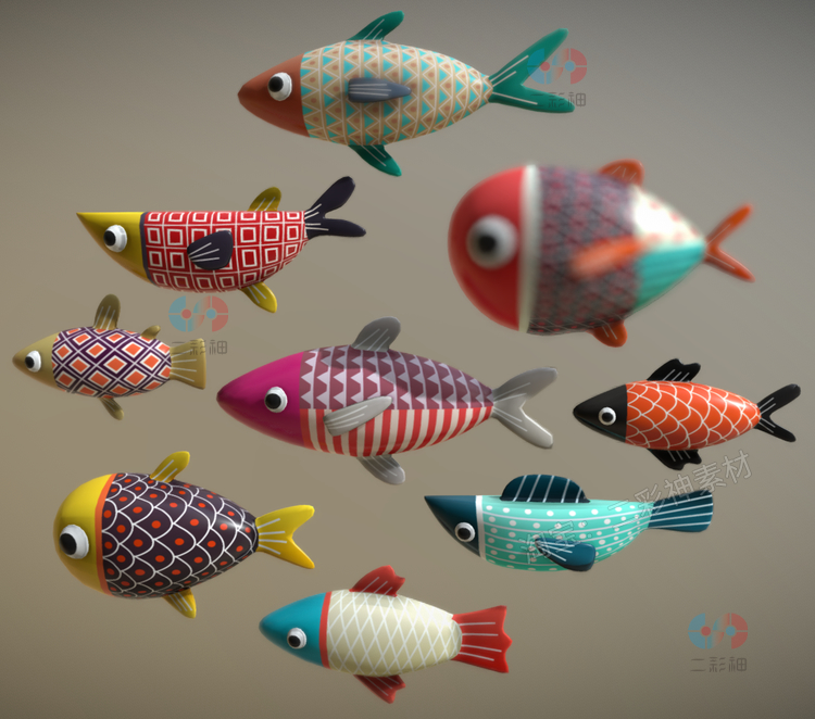 C4D卡通低模lowpoly鱼类blender格式obj设计maya素材fbx建模渲染C5112