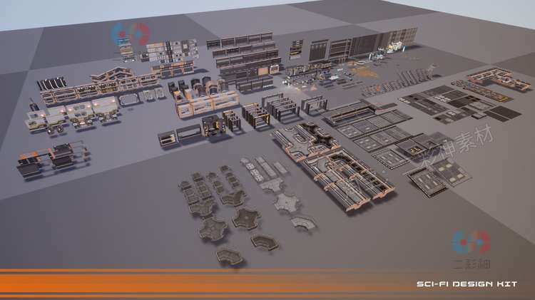UE4虚幻5科幻设计面板硬表面飞船模块化对象套件道具模型三维素材C5124