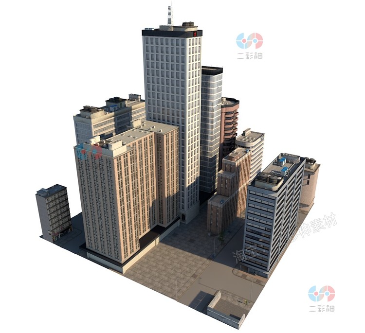 C4D低模现代都市模型成套城市微观场景fbx格式模型设计素材3D建模C5141