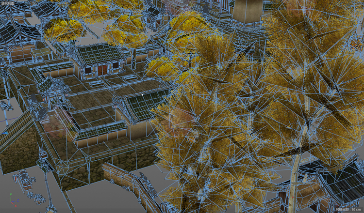 C4D低模古镇建筑庭院树木场景模型FBX设计OBJ格式maya素材max三维C5144