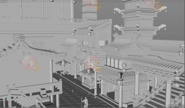 白膜C4D临安古城古建筑房屋城楼obj模型fbx建模3dmax格式maya素材C5197