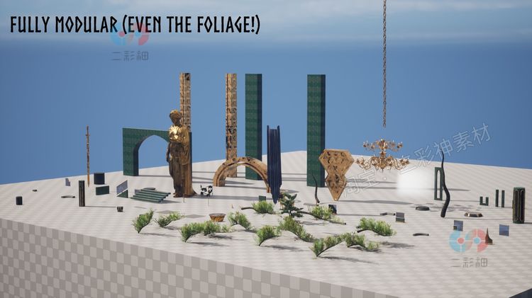 UE5奥林匹斯山神庙古庙模块化庙宇神殿建筑植物模型素材人物雕塑C5202