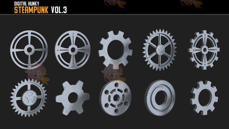 C4D白膜蒸汽朋克maya齿轮3D机械零件fbx道具硬表面max模型obj格式C5230