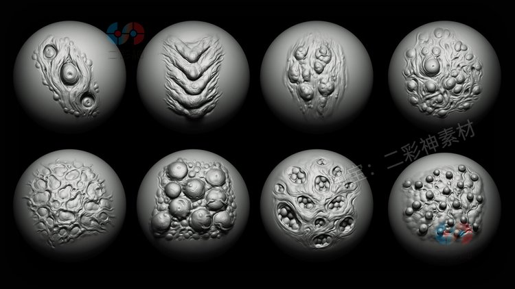 C4D变异怪物怪兽皮肤丘疹增生物alpha贴图纹理zbrush笔刷VDM画笔C5238