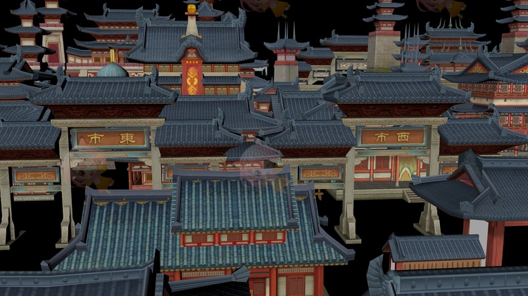 C4D古代建筑牌坊亭台楼阁城墙塔楼坊市blender城门obj模型fbx建模C5253
