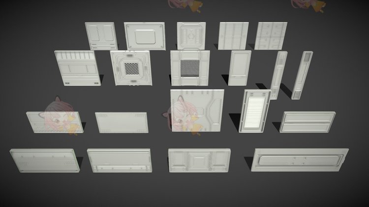 C4D科幻机械面板墙壁墙板3D模型blend白膜fbx建模obj设计maya素材C5255