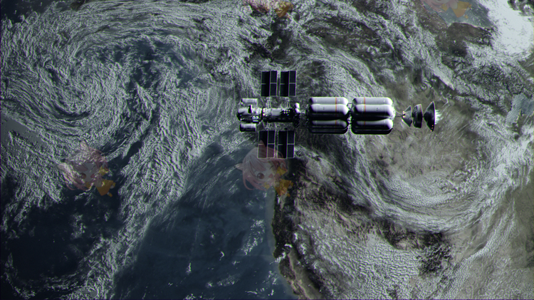C4D飞船空间站星球场景OC渲染器建模设计素材模型三维工程源文件C5279