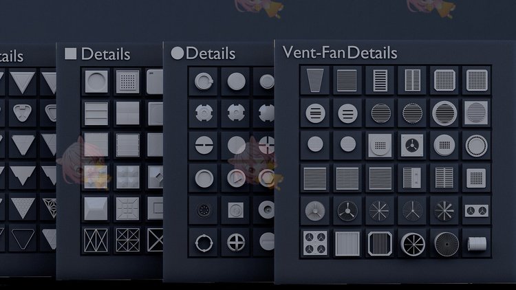 白膜C4D科幻机械硬表面通风口风扇接头obj铰链blender模型fbx建模C5284