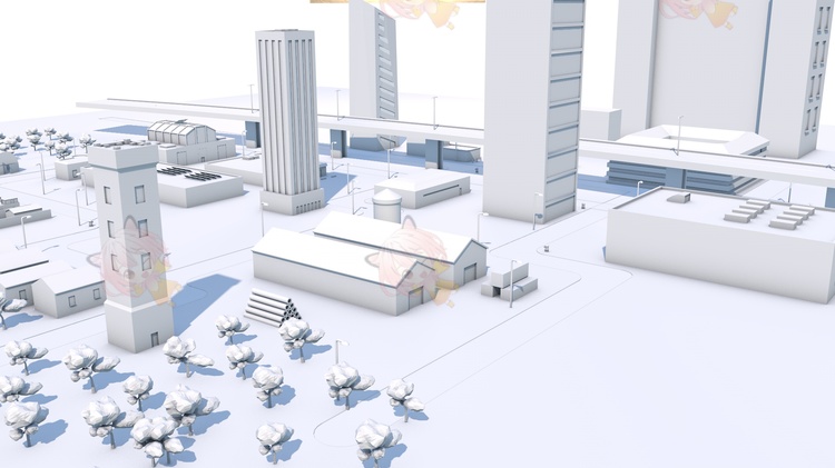 白膜C4D低模lowpoly城市房屋建筑街道高楼大厦厂房3D马路obj建模C5286