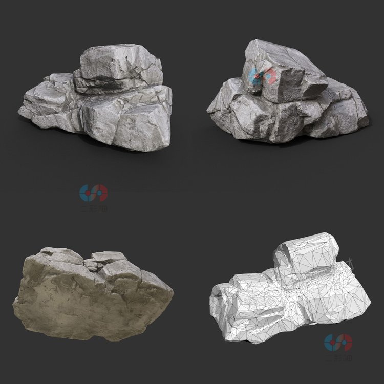 C4D灰色zbrush岩石16K超清fbx石头3ds模型dae建模max巨石obj素材C5296