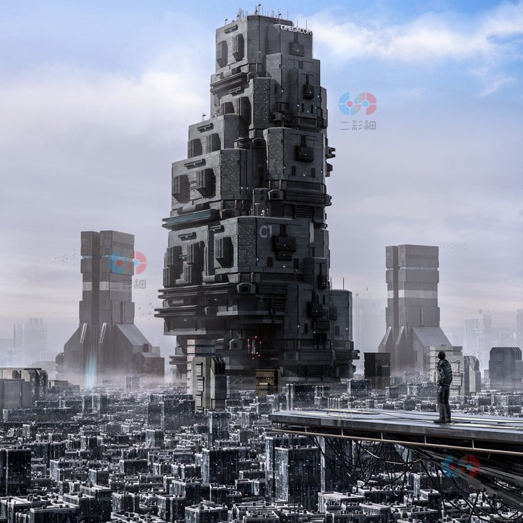 blender科幻C4D建筑zbrush未来房屋高楼大厦fbx模型建模渲染素材C5301